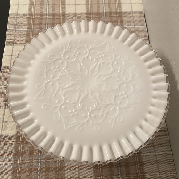 Fenton Silver Crest Ruffled Pedestal Cake Stand Serving Plate Hobnail Milk Glass - Picture 11 of 11